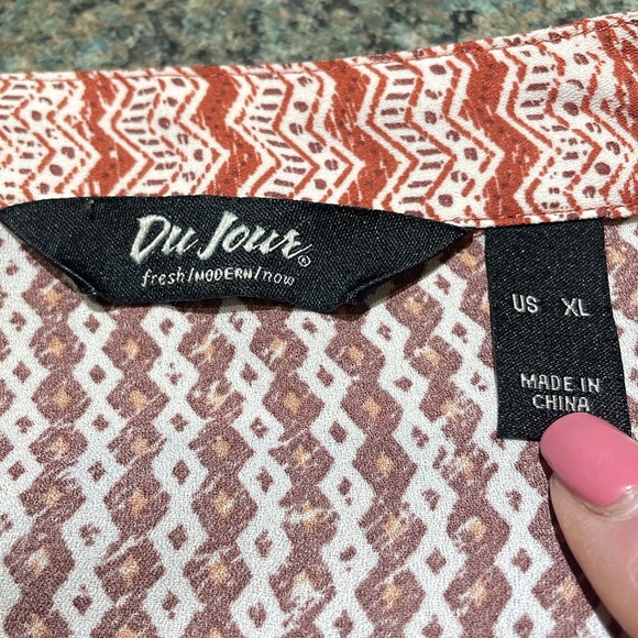 Du Jour XL flowy blouse orange brown statement sleeves button chest lightweight - Picture 9 of 11